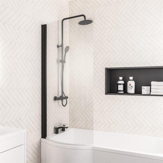 Eastbrook P-Shaped Bath Screen 1400x735mm Left Hand Matt Black | 49.2003