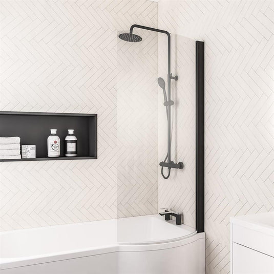 Eastbrook P-Shaped Bath Screen 1400x735mm Right Hand Matt Black | 49.2004