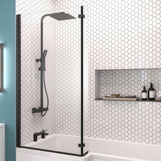 Eastbrook L-Shaped Bath Screen 1400x835mm Left Hand Matt Black | 49.2009