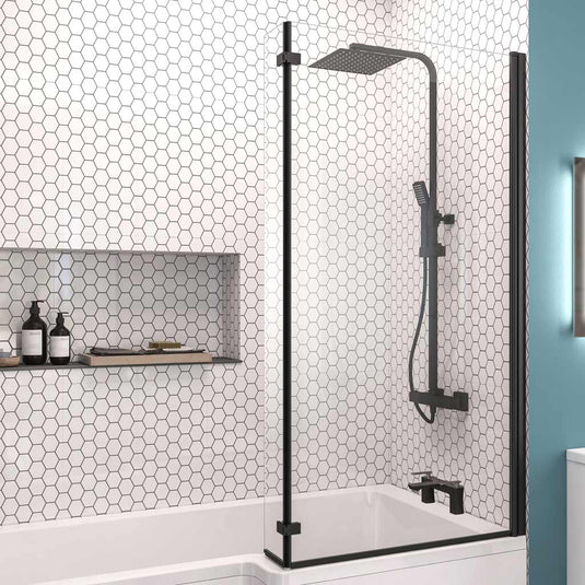 Eastbrook L-Shaped Bath Screen 1400x835mm Right Hand Matt Black | 49.2011
