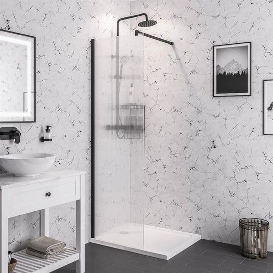 Eastbrook Vantage 2000 Fluted Glass Walk-In Panel 1000 x 2000mm Matt Black | 49.5115