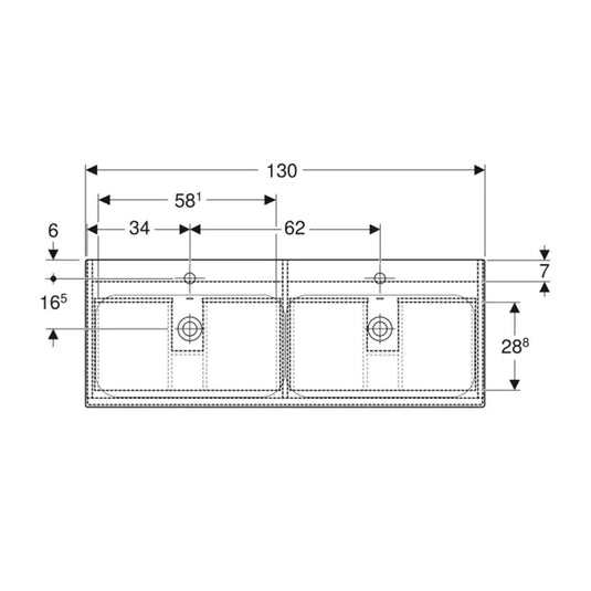 Geberit Renova Plan Slim Double Basin & Vanity Unit Light Hickory | 501.918.00.1