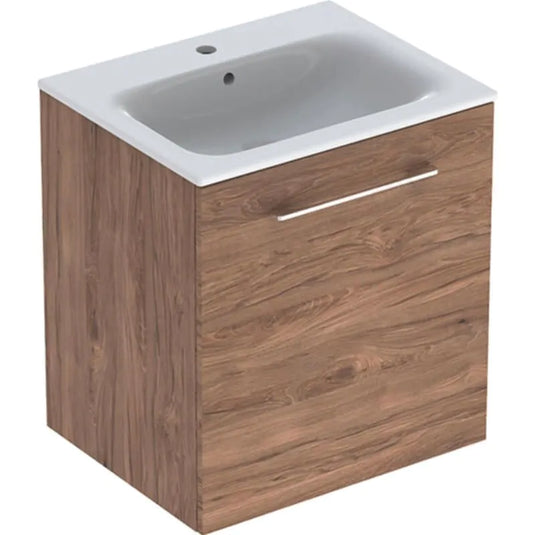 Geberit Selnova Square Vanity Unit & Basin 1 Door Dark Hickory | 501.254.00.1