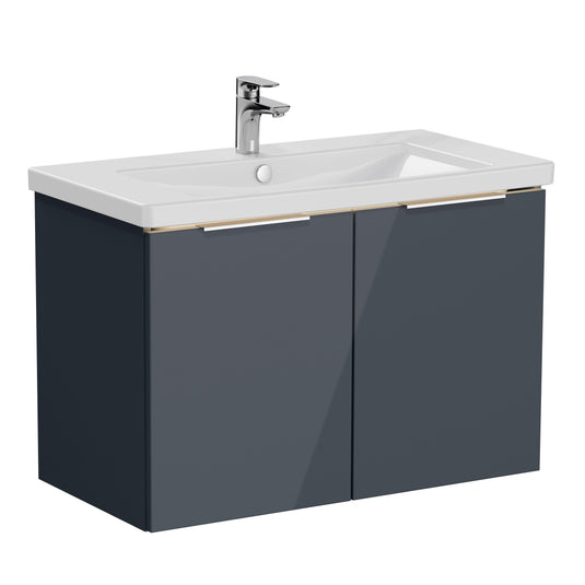 Vitra Ecora Wall Hung 2-Door Vanity Unit with Basin 930mm Wide - High Gloss Anthracite - Envy Bathrooms Ltd
