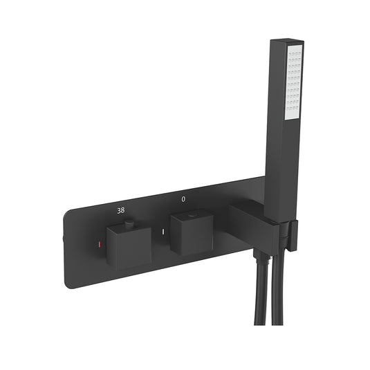 Eastbrook Square Horizontal Thermostatic Shower Valve with Shower Handset Hose & Holder Smooth Black | 93.0086