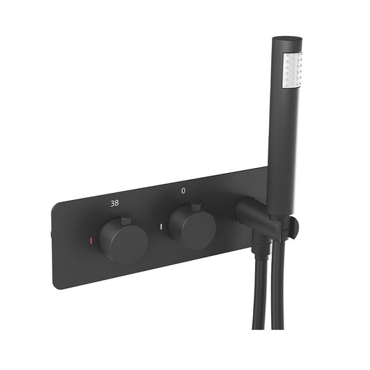 Eastbrook Round Horizontal Thermostatic Shower Valve with Shower Handset Hose & Holder Smooth Black | 93.0087