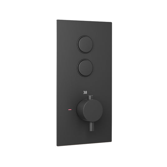 Eastbrook Concealed Thermostatic Shower Valve Double Round Push Button Smooth Black | 93.0091