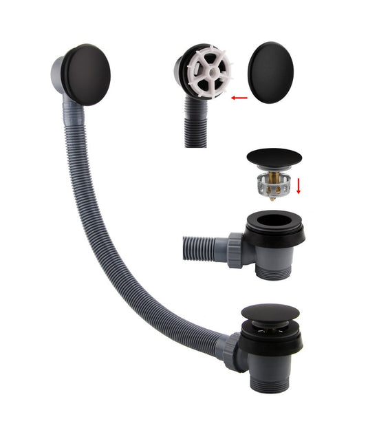 Eastbrook Bath Push Button Waste & Overflow Matt Black | 98.1012