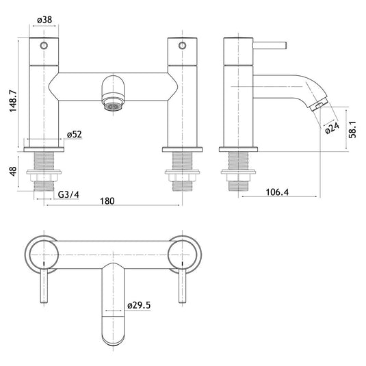 Eastbrook Meriden Bath Filler Tap Curved Spout Matt Black | 98.2022