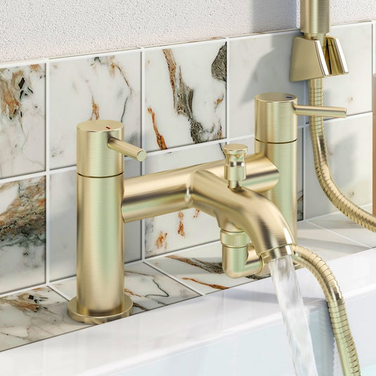 Eastbrook Meriden Bath Shower Mixer Tap Handset Hose Holder Brushed Brass | 98.2026