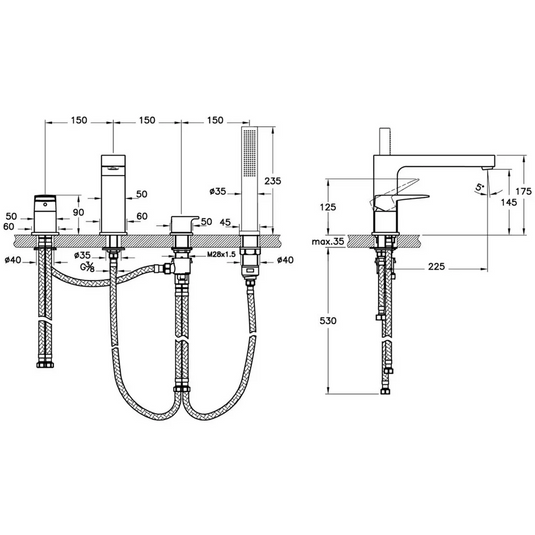 VitrA Root Square 4-Hole Bath/Shower Mixer - Matt Black - A4275736EXP - Envy Bathrooms Ltd
