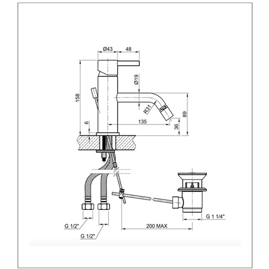 JTP Inox Bidet Mixer Tap with Pop Up Waste | Stainless Steel | IX213