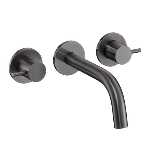JTP VOS Brushed Black 3 Hole Wall Mounted Basin Bath Mixer Tap | 27089ABBL