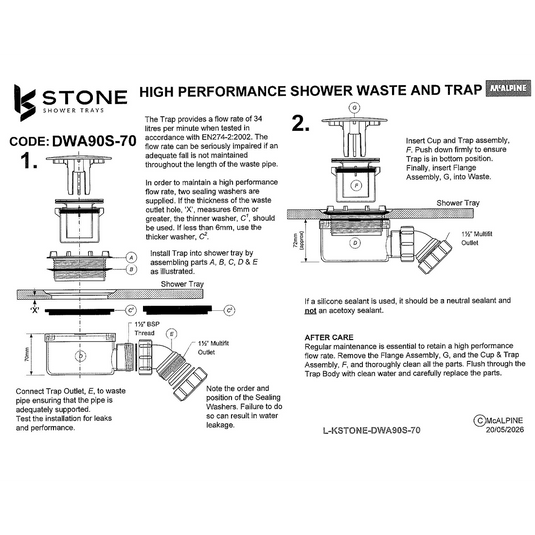 Kudos 90mm Fast Flow Shower Tray Waste | Chrome | KSW90C70