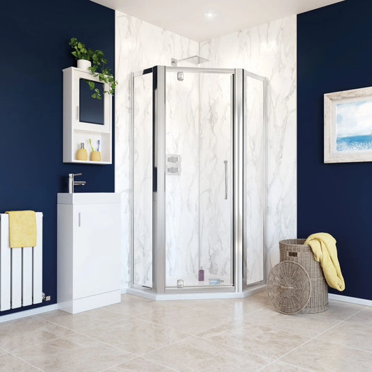 Lakes Semi Framed 900 x 900mm Pivot Pentangle Enclosure - Silver - LKVP070S+LPE34-40S*