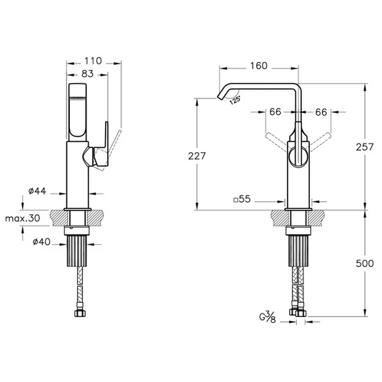 VitrA Suit Tall Basin Mixer (Side Handle) - Chrome - A42765 - Envy Bathrooms Ltd