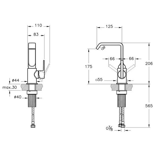 VitrA Suit Basin Mixer (Side Handle) - Gloss Black - A4261639 - Envy Bathrooms Ltd