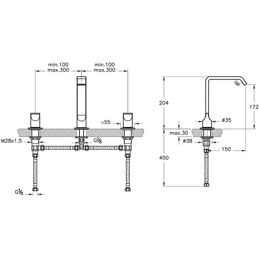 VitrA Suit 3-Hole Basin Mixer - Gloss Black - A4278439 - Envy Bathrooms Ltd