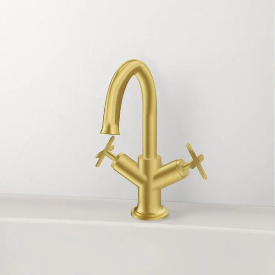 VitrA Origin Classic Basin Mixer (Cross Handles) - Brushed Gold - A4288425 - Envy Bathrooms Ltd