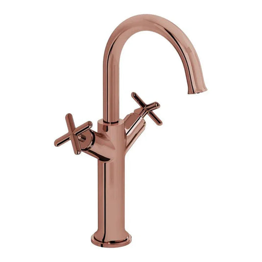 VitrA Origin Classic Tall Basin Mixer (Cross Handles) - Soft Copper - A4288629 - Envy Bathrooms Ltd