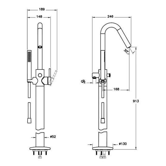 VitrA Origin Floor Standing Bath Filler - Chrome - A42681 - Envy Bathrooms Ltd