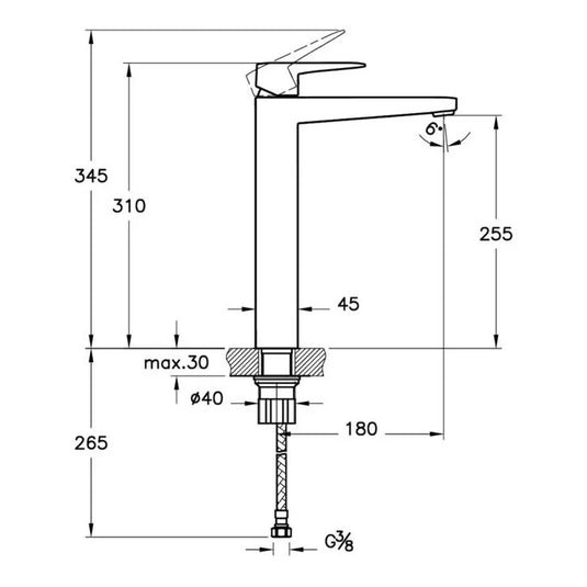 VitrA Root Square Tall Basin Mixer - Chrome - A42733VUK - Envy Bathrooms Ltd