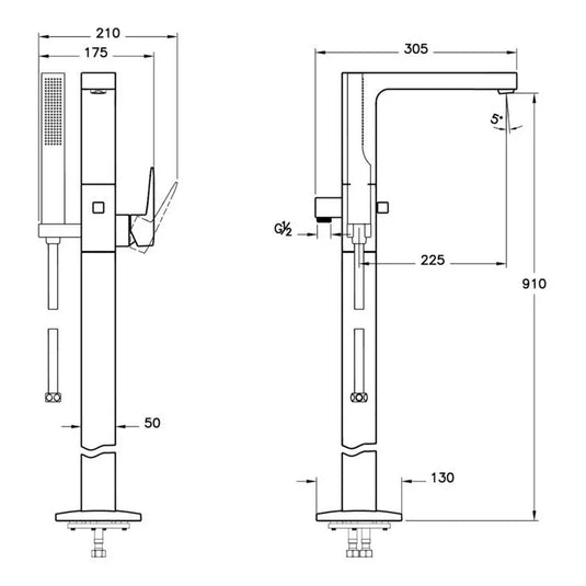 VitrA Root Square Floor Standing Bath/Shower Mixer - Matt Black - A4276036EXP - Envy Bathrooms Ltd