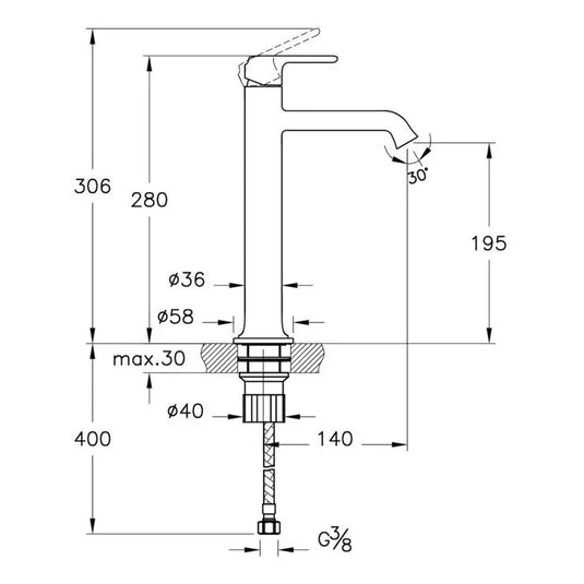 VitrA Origin Classic Tall Basin Mixer (Top Handle) - Chrome - A42882 - Envy Bathrooms Ltd