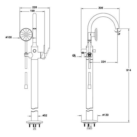 VitrA Origin Classic Floor Standing Bath/Shower Mixer - Chrome - A42898 - Envy Bathrooms Ltd