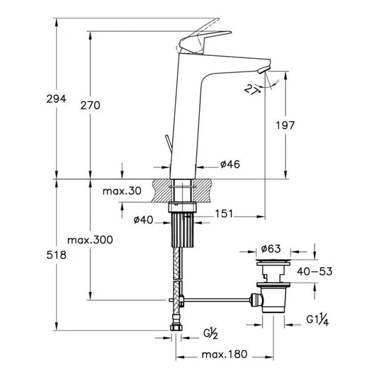VitrA Flow Round Tall Basin Mixer With Waste Lever - Chrome - A42928VUK - Envy Bathrooms Ltd