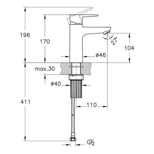 VitrA Flow Soft Large Basin Mixer - Matt Black - A4300936VUK - Envy Bathrooms Ltd