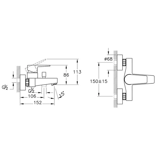 VitrA Flow Square Wall Mounted Bath/Shower Mixer - Matt Black - A4306336EXP - Envy Bathrooms Ltd