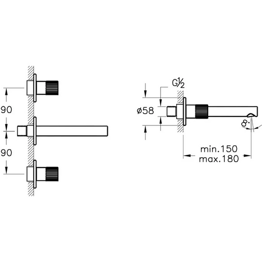 VitrA Origin Wall Mounted 3-Hole Basin Mixer - Chrome - A42582 - Envy Bathrooms Ltd