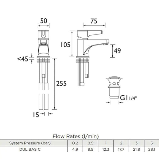 Bristan Design Utility Basin Mixer with Clicker Waste Chrome | DUL BAS C - Envy Bathrooms Ltd