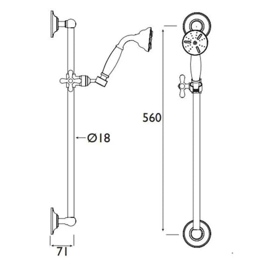 Bristan Traditional Shower Rail Kit with Single Function Hand Shower Chrome | TRD KIT01 C - Envy Bathrooms Ltd