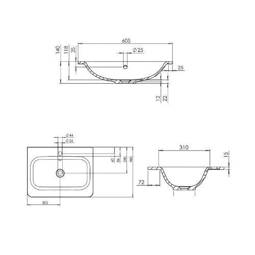 Britton Camberwell 600mm Basin - 1TH - White - Envy Bathrooms Ltd
