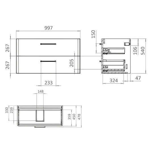 Britton Camberwell Wall Hung 2-Drawer Vanity Unit 1000mm Wide - Warm Beige - Envy Bathrooms Ltd