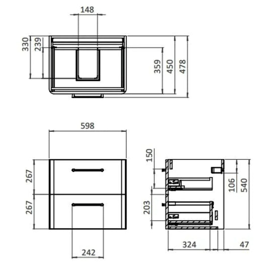 Britton Camberwell Wall Hung 2-Drawer Vanity Unit 600mm Wide - Dusty Blue - Envy Bathrooms Ltd