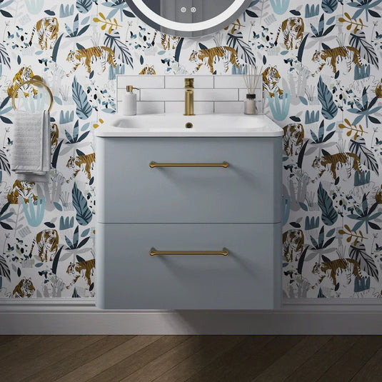Britton Camberwell Wall Hung 2-Drawer Vanity Unit 600mm Wide - Dusty Blue - Envy Bathrooms Ltd
