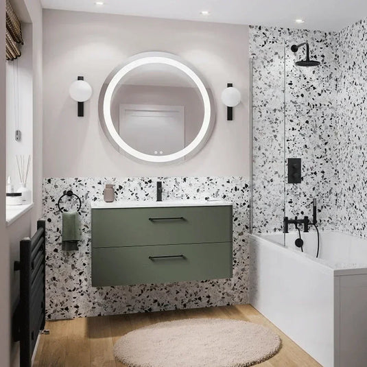 Britton Camberwell Wall Hung 2-Drawer Vanity Unit 600mm Wide - Earthy Green - Envy Bathrooms Ltd