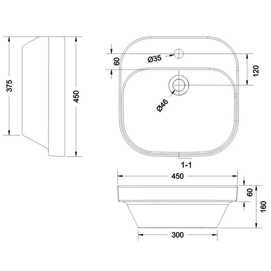 Britton Curve 2 450mm Wall Hung Basin - 1 Tap Hole - Envy Bathrooms Ltd