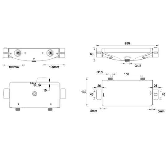 Britton Hoxton 1-Outlet Dual Handle Horizontal Thermostatic Exposed Shower Valve - Matt Black - Envy Bathrooms Ltd
