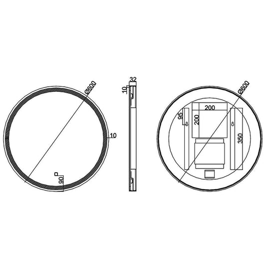 Britton Hoxton LED Illuminated Bathroom Mirror with Demister Pad 600mm H x 600mm W - Matt Black - Envy Bathrooms Ltd