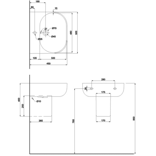 Britton Milan Wall Hung Basin 500mm Wide - 1 Tap Hole - Envy Bathrooms Ltd