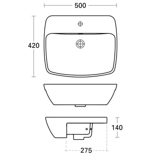 Britton Semi Recessed Basin 500mm Wide - 1 Tap Hole - Envy Bathrooms Ltd