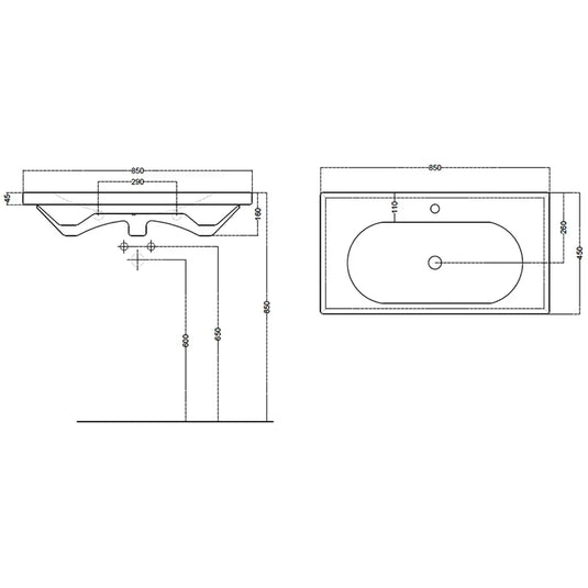 Britton Shoreditch Inset Countertop Basin 850mm Wide - 1 Tap Hole - Envy Bathrooms Ltd