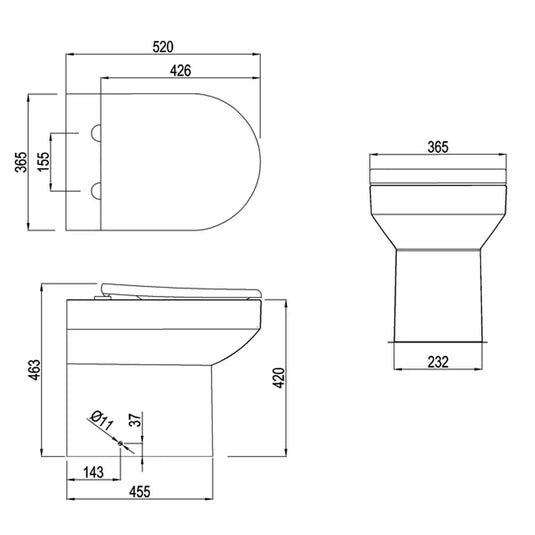 Britton Shoreditch Rimless Back To Wall Toilet Pan - Soft Close Seat - Envy Bathrooms Ltd