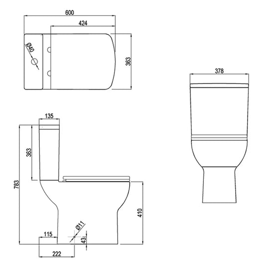Britton Shoreditch Rimless Square Close Coupled Toilet Pan - Soft Close Seat - Envy Bathrooms Ltd