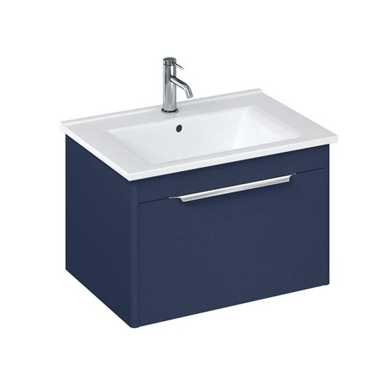 Britton Shoreditch Wall Hung 1-Drawer Vanity Unit 620mm Wide - Matt Blue - Envy Bathrooms Ltd