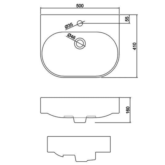 Britton Trim Wall Hung Basin 500mm Wide - 1 Tap Hole - Envy Bathrooms Ltd